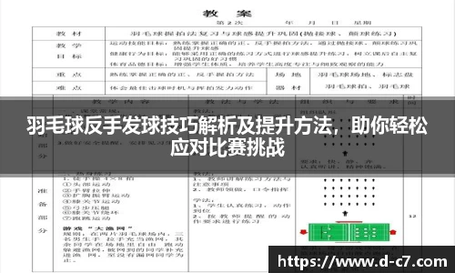 羽毛球反手发球技巧解析及提升方法，助你轻松应对比赛挑战